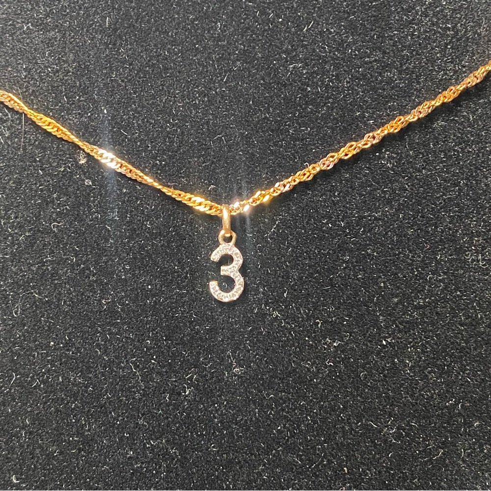 14K Yellow Gold Number 3 Charm with Diamonds